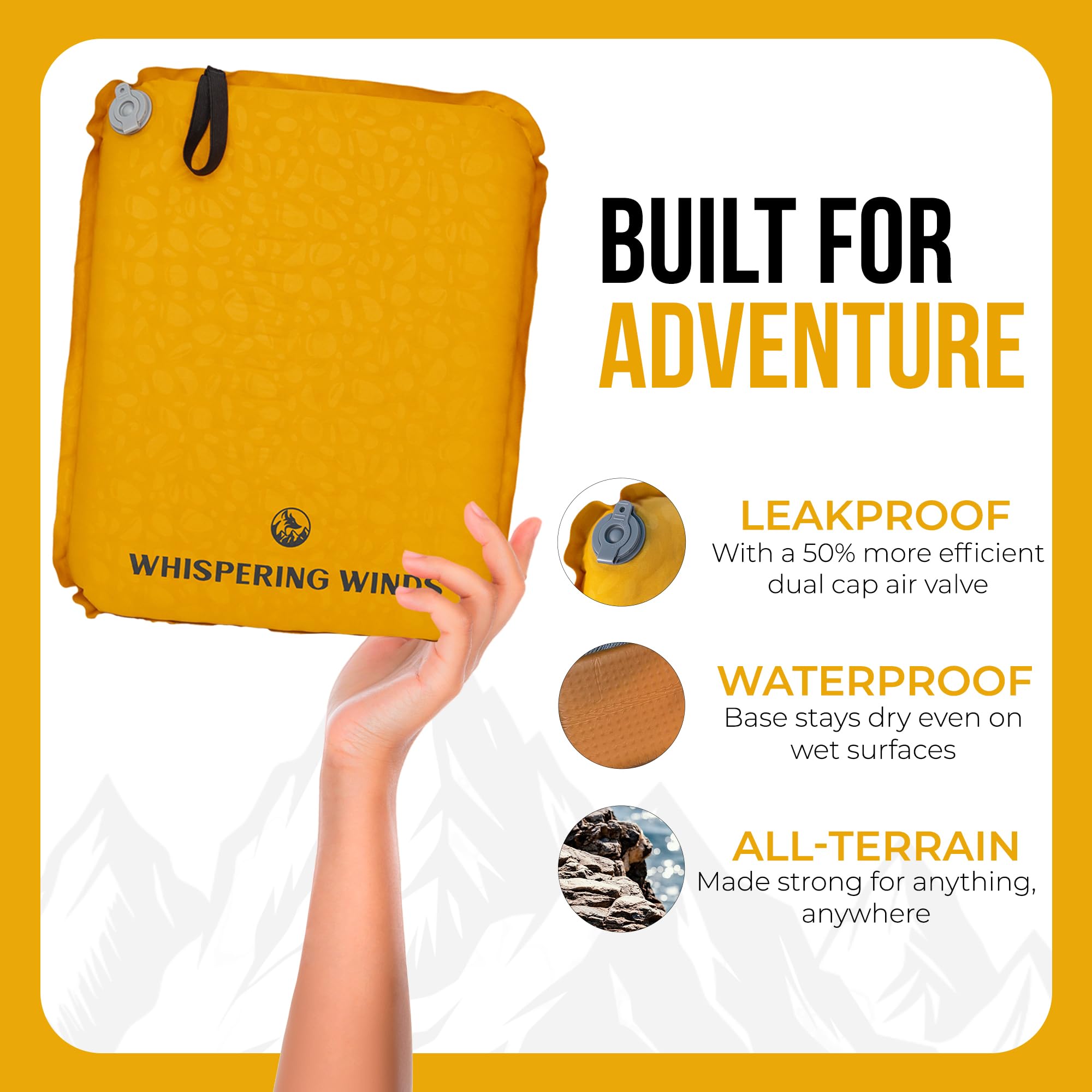 Whispering Winds Inflatable Seat Cushion For Air Travel, Stadium, Hiking, Airplane - Lightweight, Leakproof Self-Inflating Seat