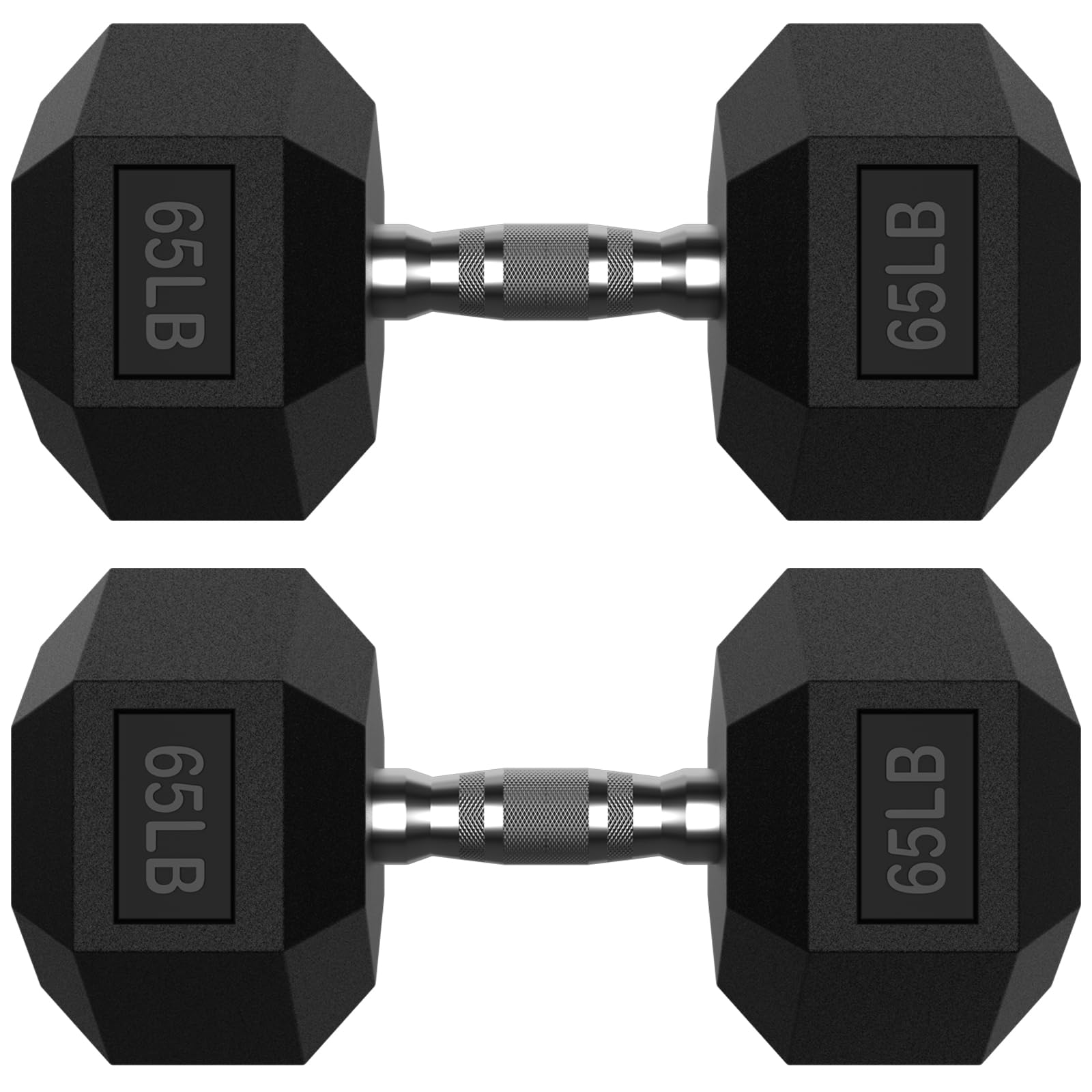 HANDBODE 65LB Hex Dumbbell Pair, Rubber Encased Hexagonal Hand Weights for Strength Training, Workouts & Exercise