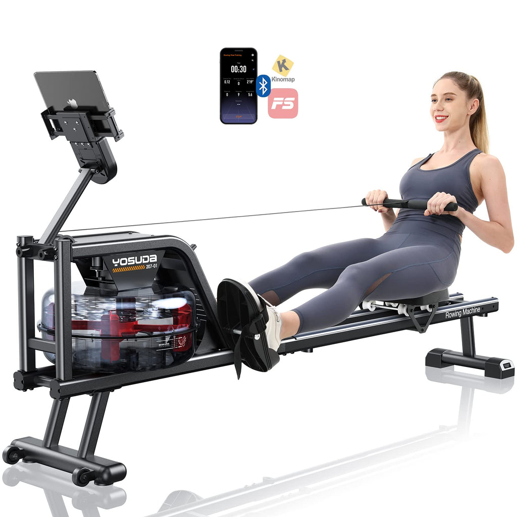 Yosuda Water Rowing Machines With Bluetooth-Water Rowers 350Lbs Weight Capacity For Home Use With Smooth Aluminum Dual Slide Rai