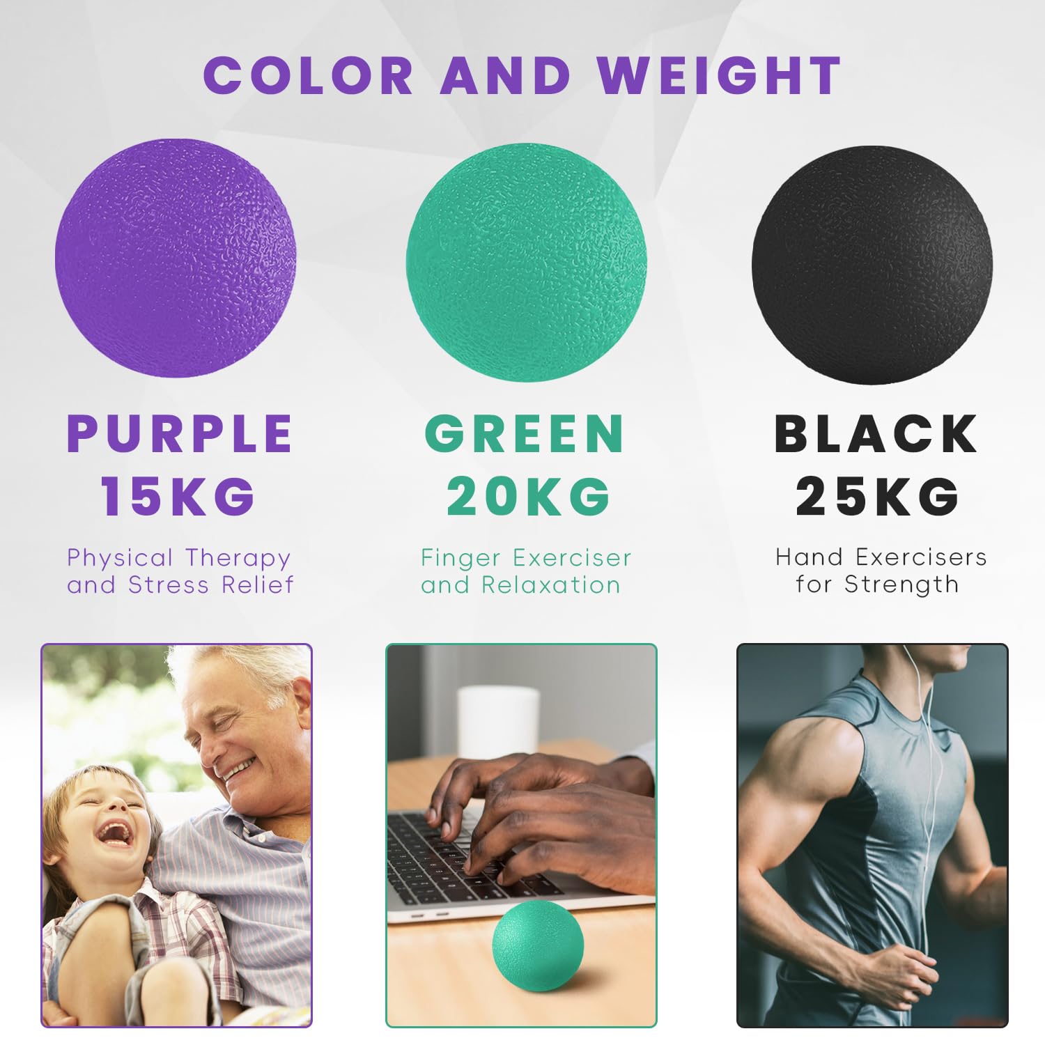 Ortarco 3 Pack Stress Balls for Adults, Hand Strengthening Devices Exercise Balls Physical Therapy Ball, Squeeze Balls for Hand