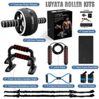 Ab Roller Wheel, 10-In-1 Ab Exercise Wheels Kit With Resistance Bands, Knee Mat, Jump Rope, Push-Up Bar - Home Gym Equipment For