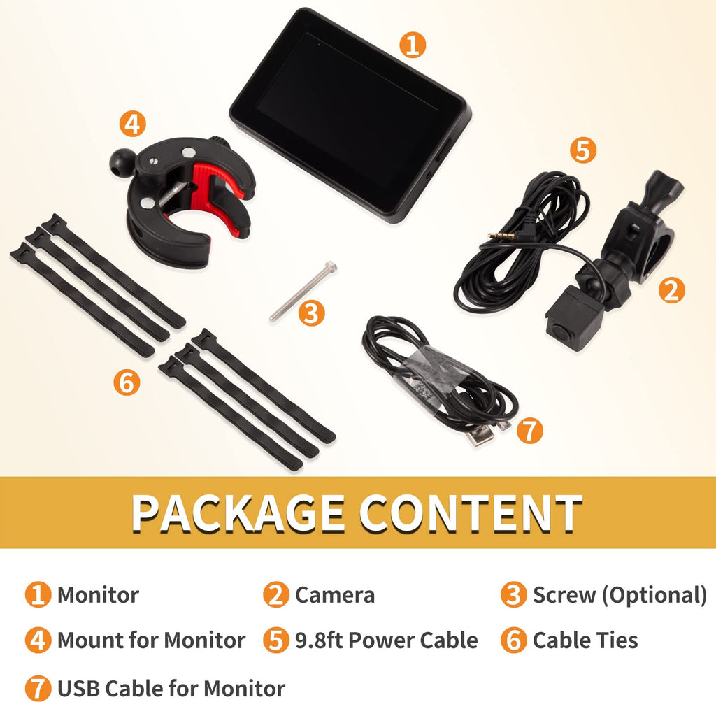 Bike Camera Rechargeable Battery 360 Rotation - 3 Mins Easy Install Handlebar Bicycle Camera With Rear View Monitor Color Night