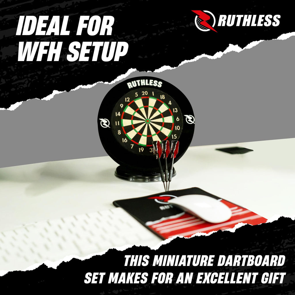 Ruthless Mini Dart Board Set  Miniature Desk Top Darts And Dart Board Set For Home And Office Includes A Set Of Mini Steel Tip D