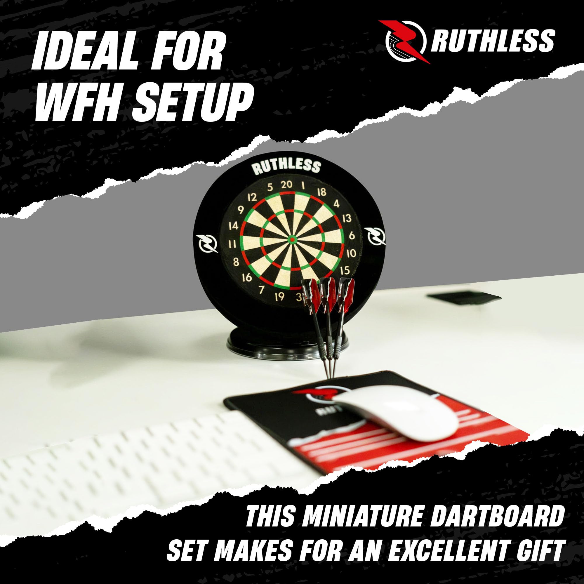 Ruthless Mini Dart Board Set  Miniature Desk Top Darts And Dart Board Set For Home And Office Includes A Set Of Mini Steel Tip D