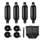 Affordura Boat Fender 4 Pack Boat Bumpers Fenders With 4 Ropes, Boat Bumpers For Pontoon Boat Fenders Inflatable (Black, 5.5 Inc
