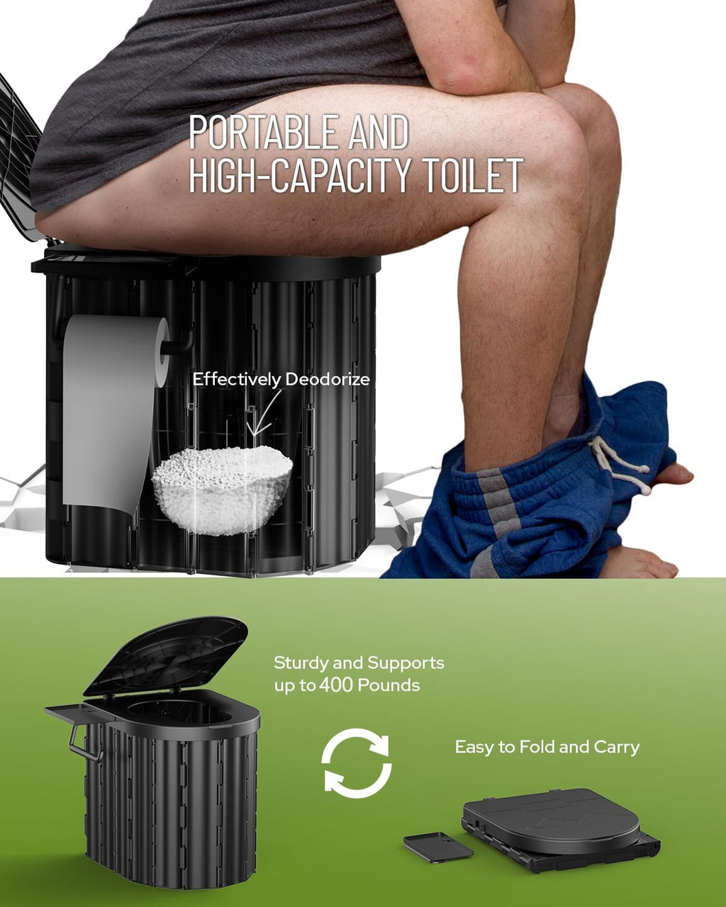 Camping Toilet With Pop-Up Privacy Tent And Liquid Waste Gel, Portable Toilet With Large Tent And Camping Lantern, Ergonomic Pot