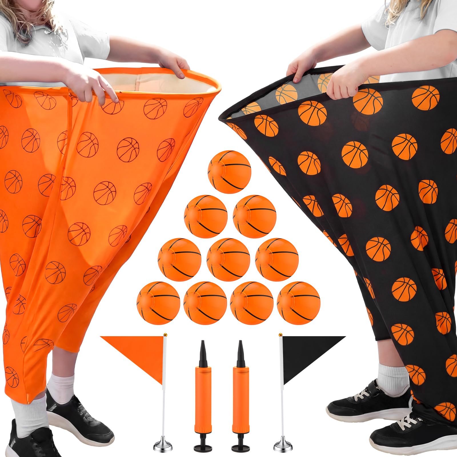 Hollowfly Granny Pants Yard Game Set 31.5 in x 24 in, 2pcs Basketball Granny Pants Outdoor Games with 10 Basketball Bouncy Balls