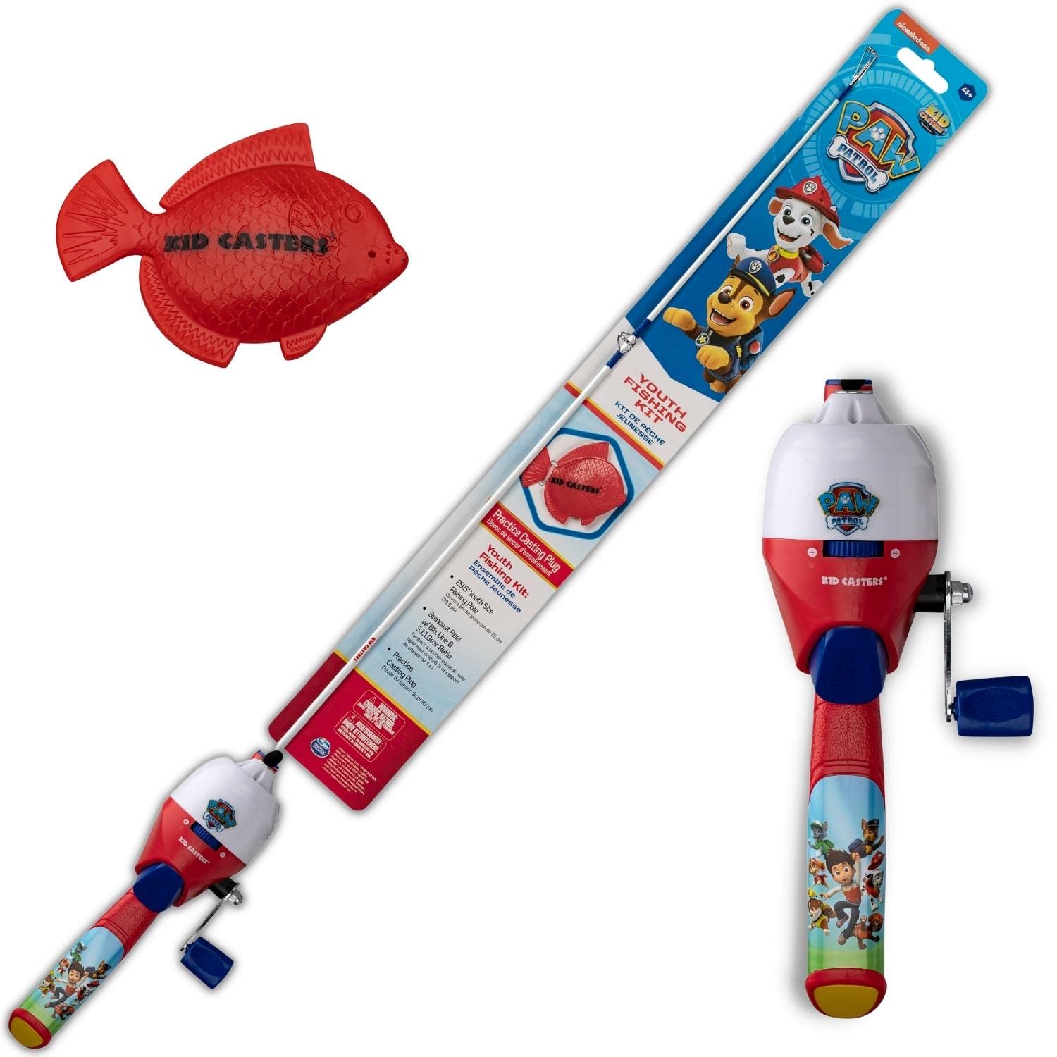 Kid Casters: PAW Patrol Youth Fishing Pole | Spincast Reel & Practice Casting Plug | Small & Easy to Use (Pre-spooled with a 6-p