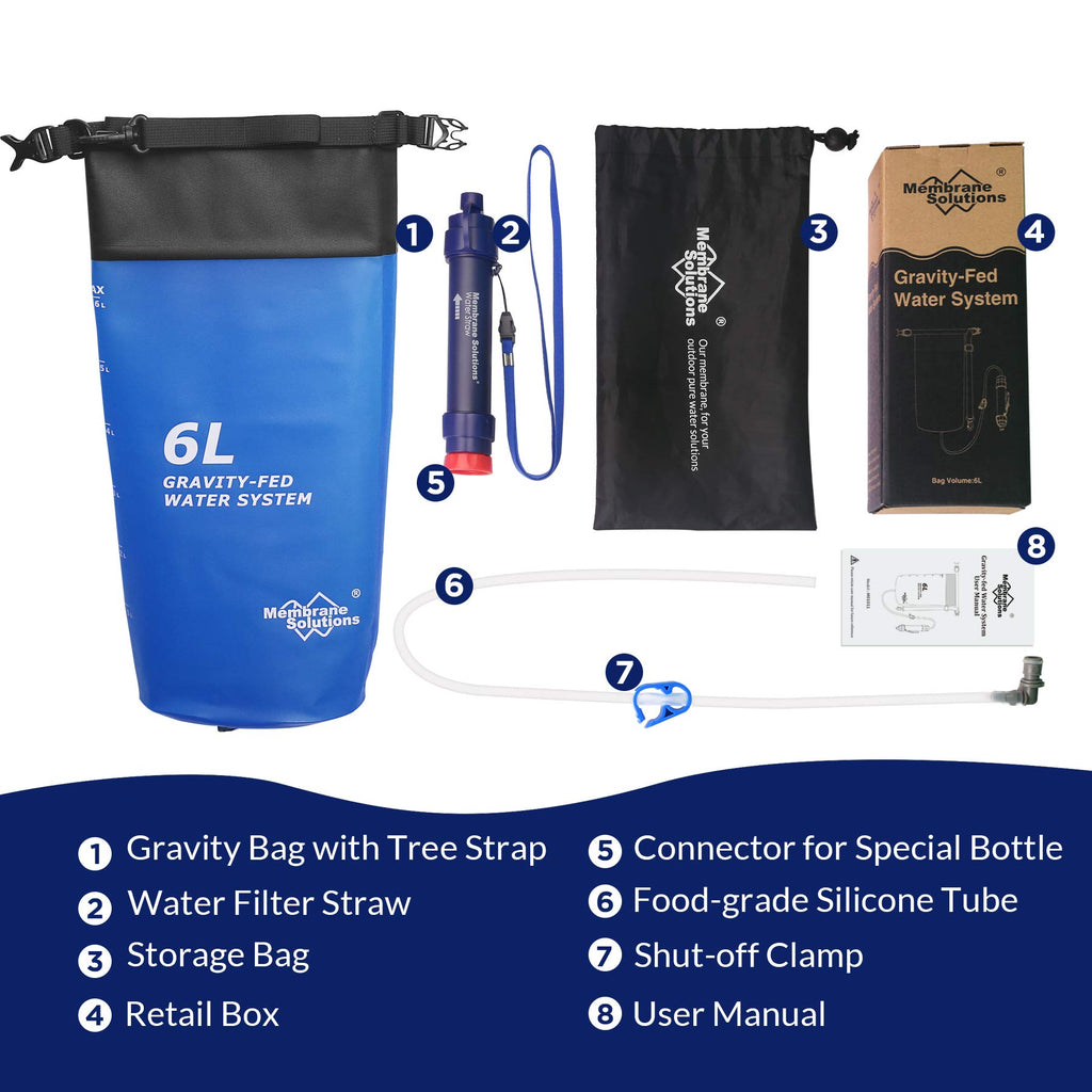 Membrane Solutions Gravity Water Filter Pro 6L, Nsf/Ansi 42&372&401 Certified, 0.1 M Versatile Water Purifier Camping With Adjus