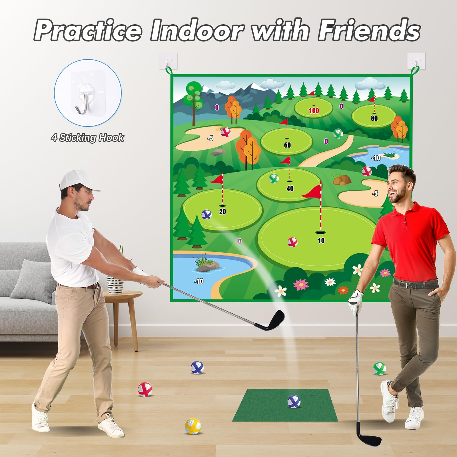 Vatos Golf Chipping Game Mat With Club, Golf Practice Mats Golf Training Mat Indoor Outdoor For Kids Adults Family, Golf Hitting