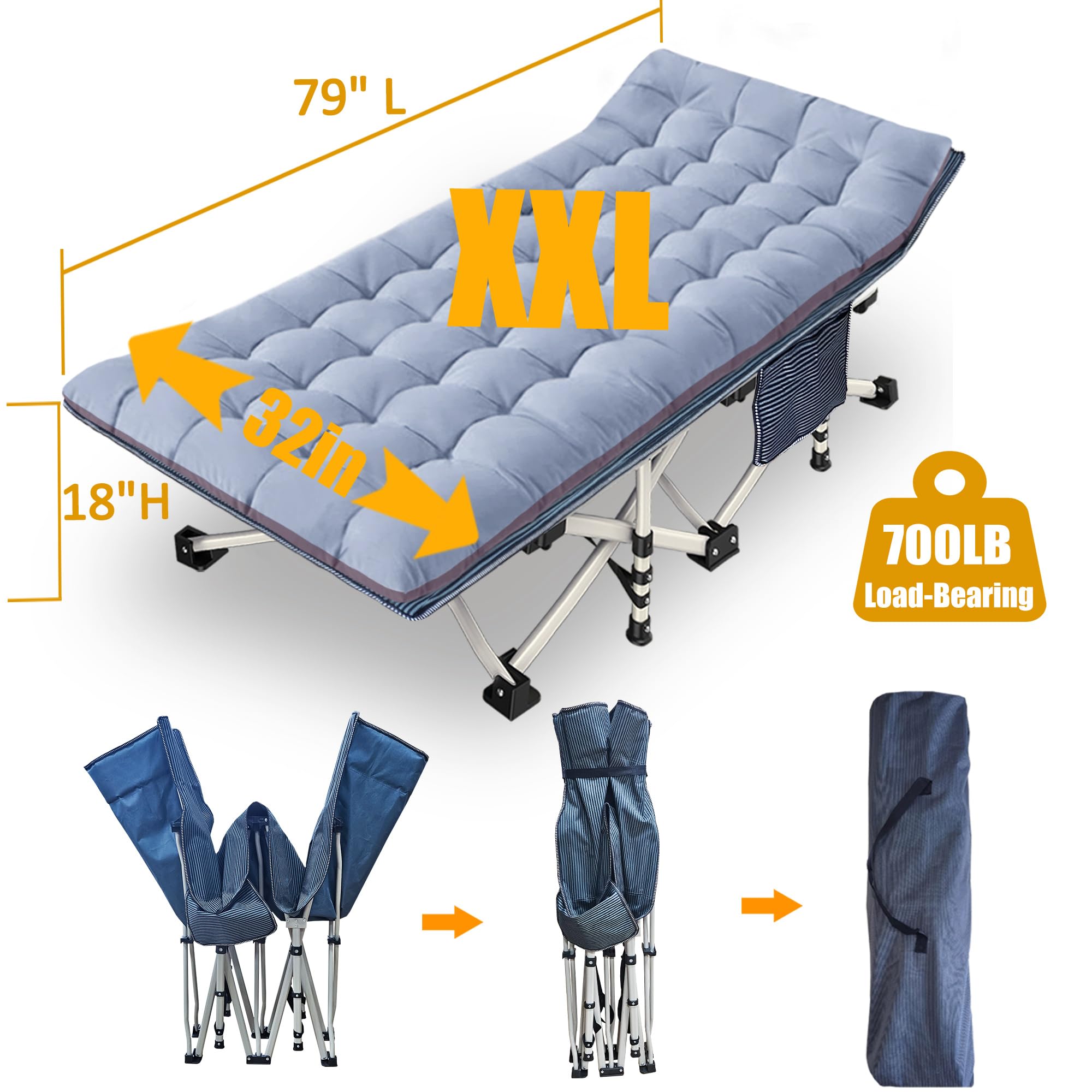 2-Pack Oversize Xxl Camping Cot With Comfortable Mattress Cots For Sleeping Extra Wide Folding Cot For Adults Heavy Duty Camping