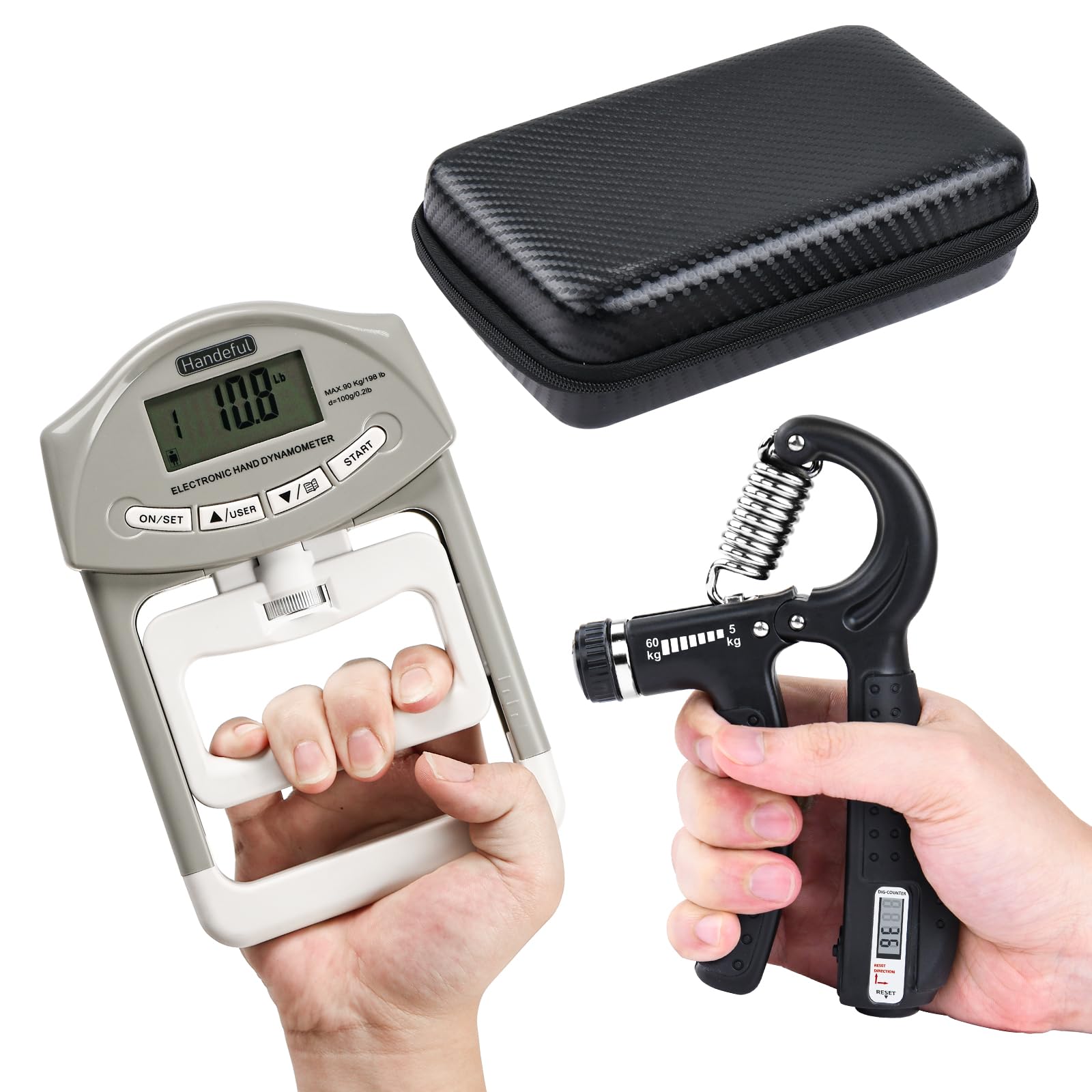 Handeful Complete Grip Strength Training Set - Portable Exerciser, Bag, & Dynamometer Meter
