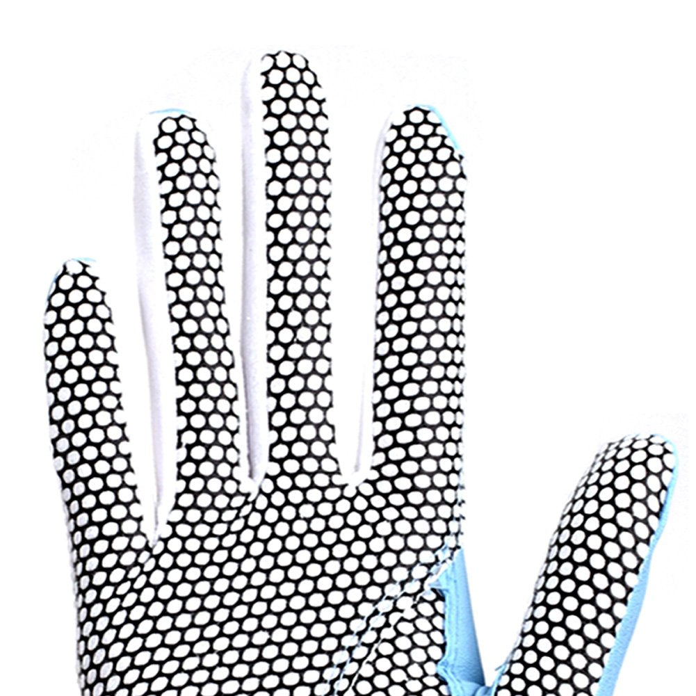 Gh Womens Leather Golf Gloves One Pair - Plain Both Hands (Blue, 20 (M))