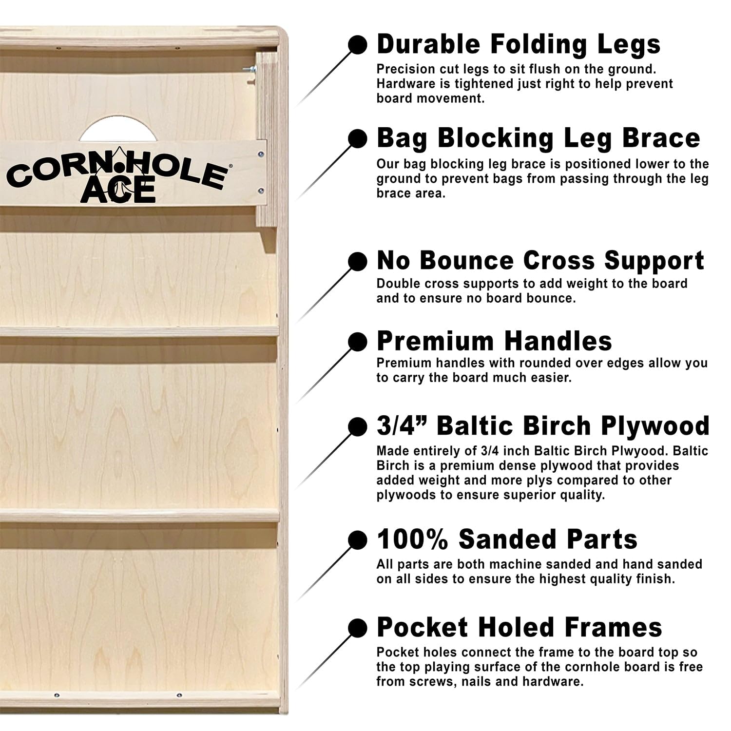 Ace Pro Usa Flag | Professional Cornhole Board Set, No Bounce! Triple Wide Legs, 3/4In Baltic Birch Plywood, Regulation Size, To