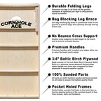 Ace Zone - Silver - Pro Cornhole Boards | No Bounce | Triple Wide Legs, 3/4 Inch Baltic Birch Plywood, Handles, Regulation Size,