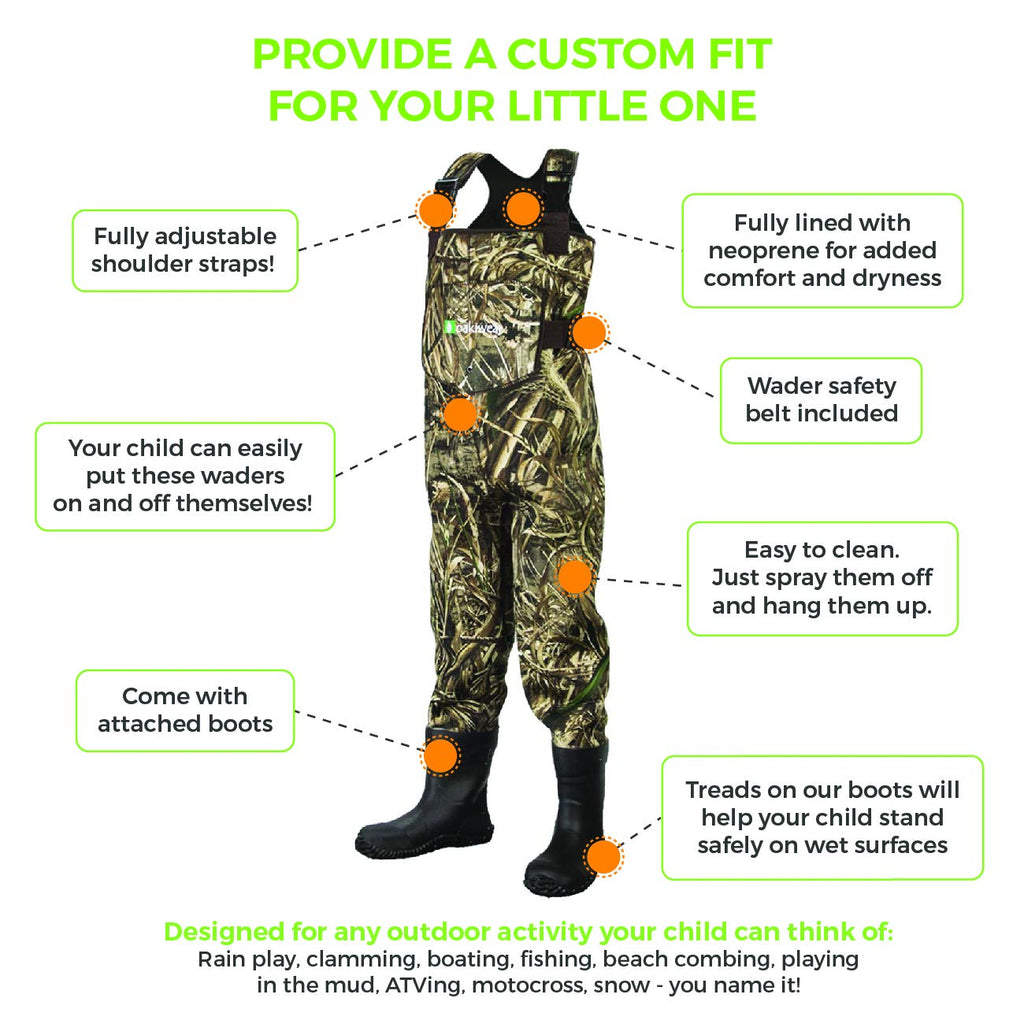 Oaki Toddler & Children'S Neoprene Waterproof Fishing Waders Max-5 Camo, 14/15