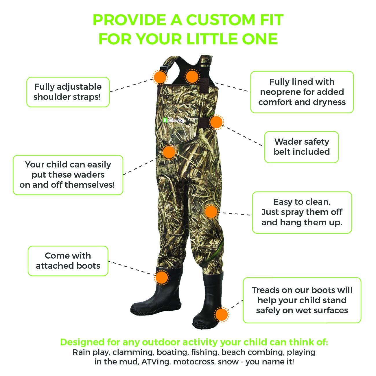 Oaki Toddler & Children'S Neoprene Waterproof Fishing Waders Max-5 Camo, 14/15