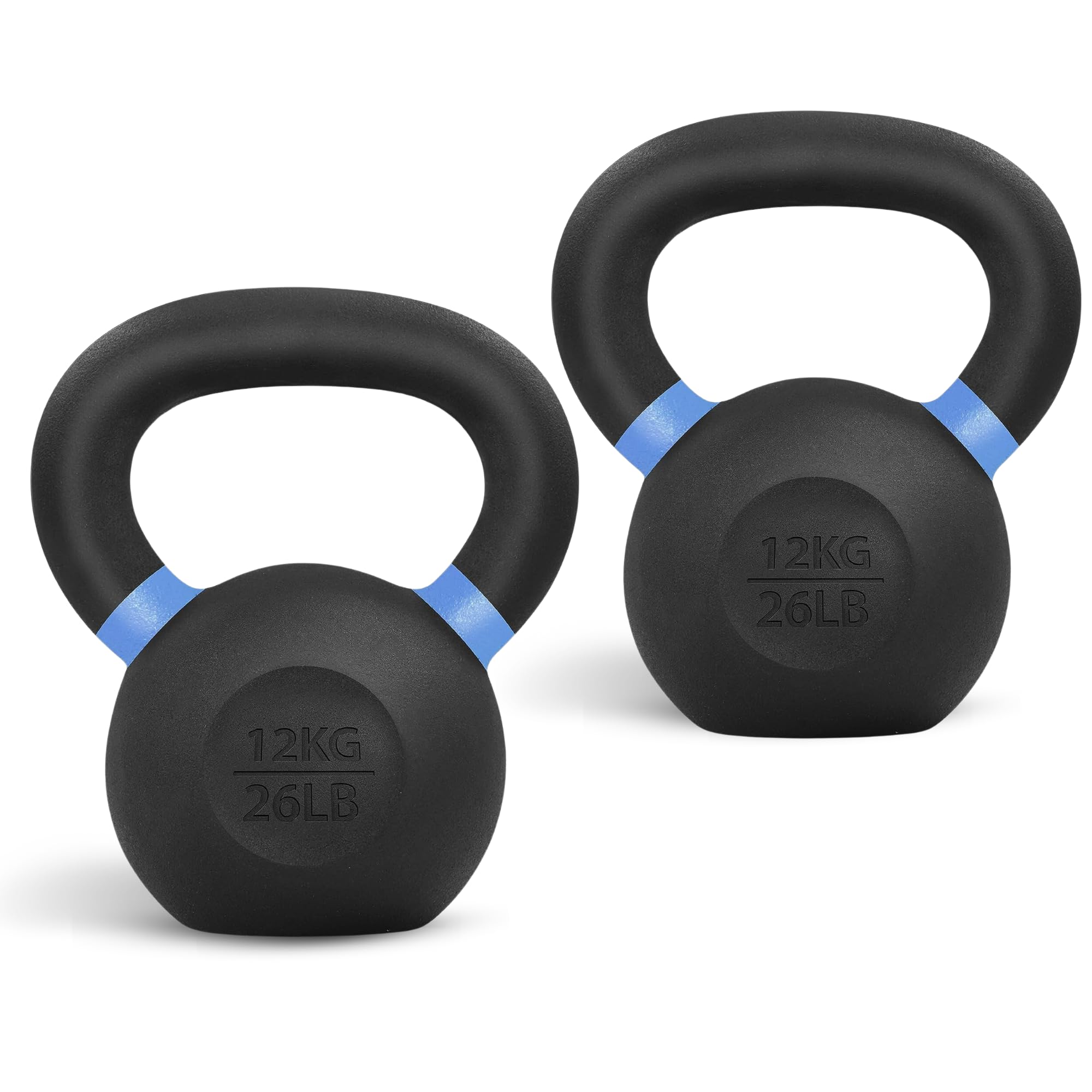 Yes4All Powder Coated Cast Iron Kettlebell Pair Blue - 12 KG / 26 LB Strength Training Kettlebells Weight Set for Full Body Work