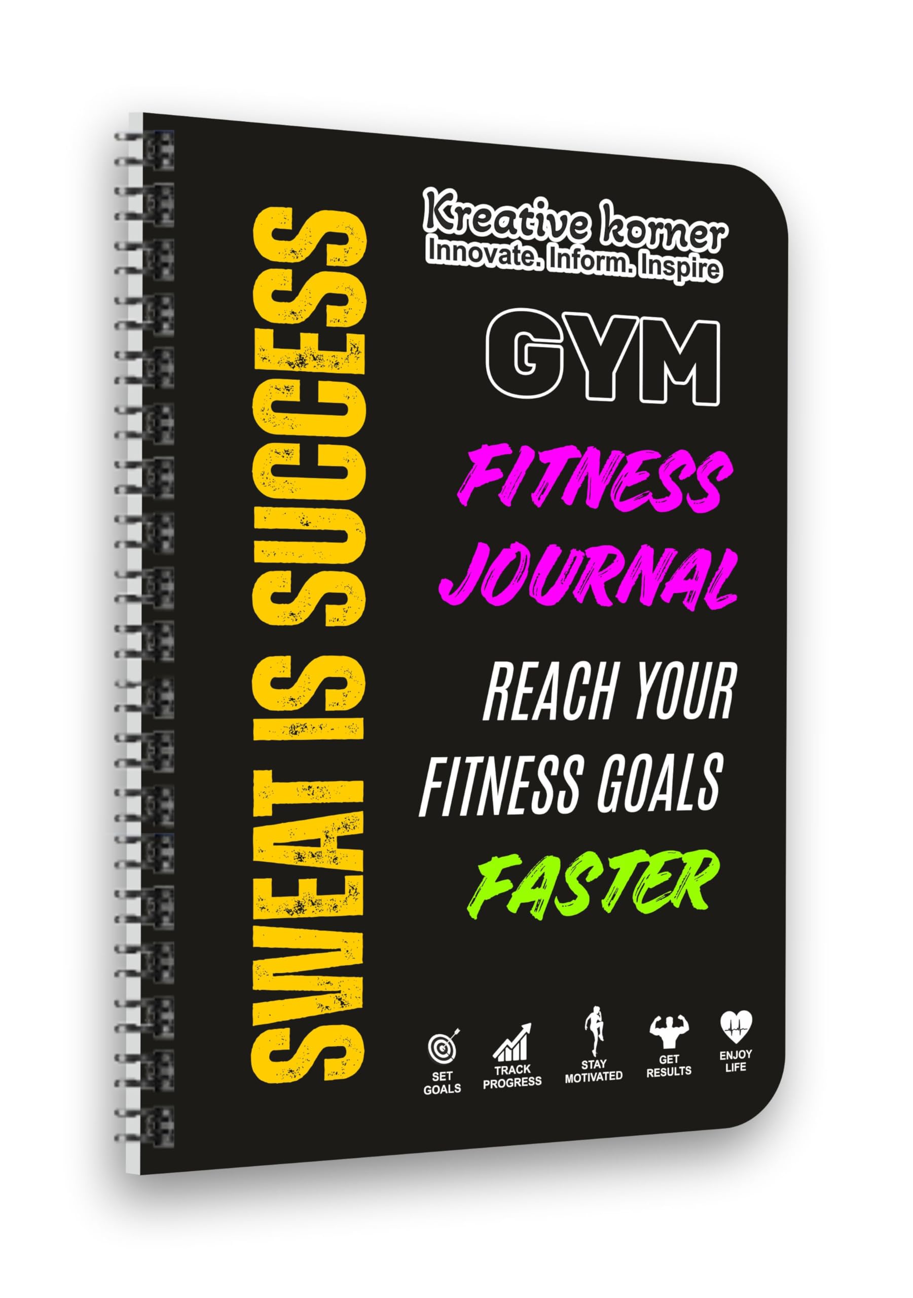 Kreative Korner Fitness Journal, Food And Exercise Tracker Notebook, 8Week Progress Planner With Meal Log And Workout Diary, 14