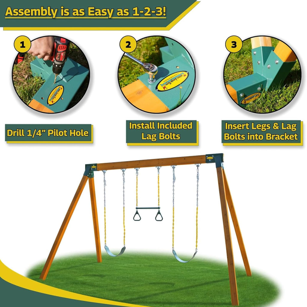Eastern Jungle Gym Diy Swing Set Hardware Kit With Easy 1-2-3 A-Frame Brackets, Swing Seats, Ring Trapeze Bar And All Assembly H