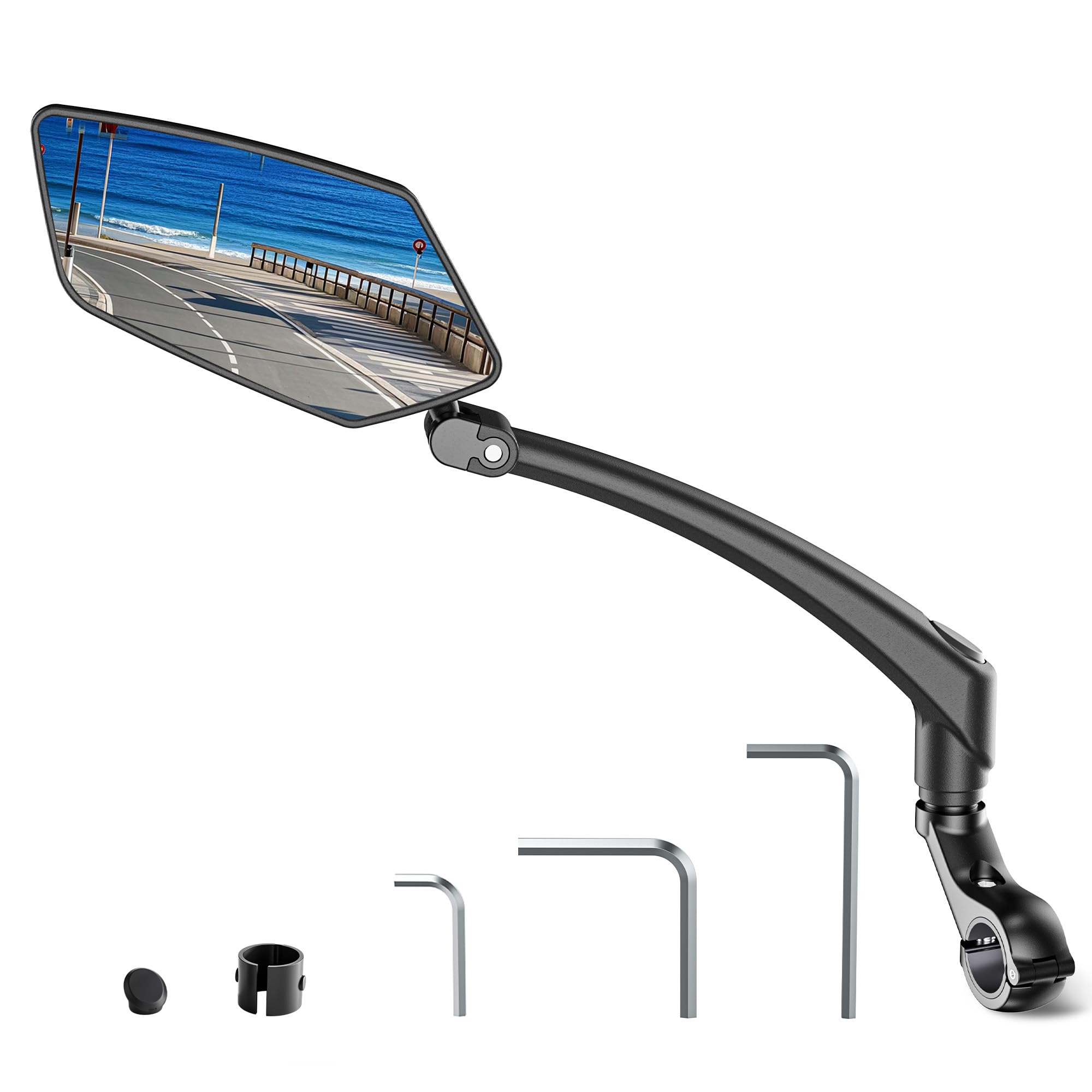 Bicycle Mirror for Handlebars 360 Adjustable and Rotatable, Wide E Bike Mirror Handlebar Mount with Long Arm, Safe HD Bike Rear 