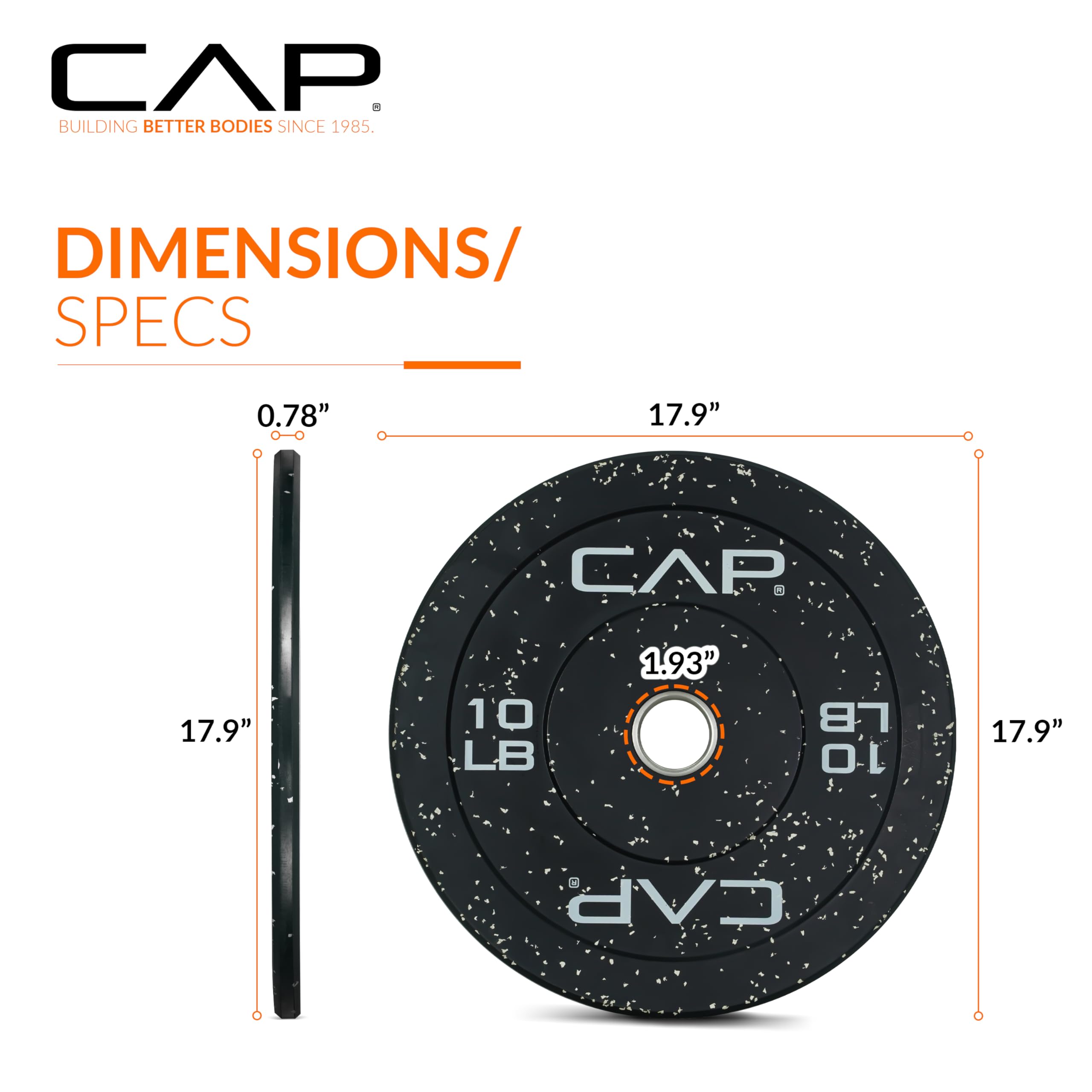 Cap Barbell Economy - Speckled Olympic Bumper Plate Set With White Logo, Black, 10 Lb Pair