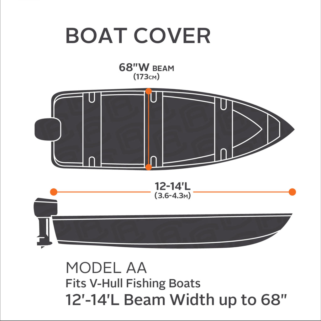 Classic Accessories StormPro Heavy-Duty Boat Cover, Fits Boats 12 ft - 14 ft Long x 68 in Wide