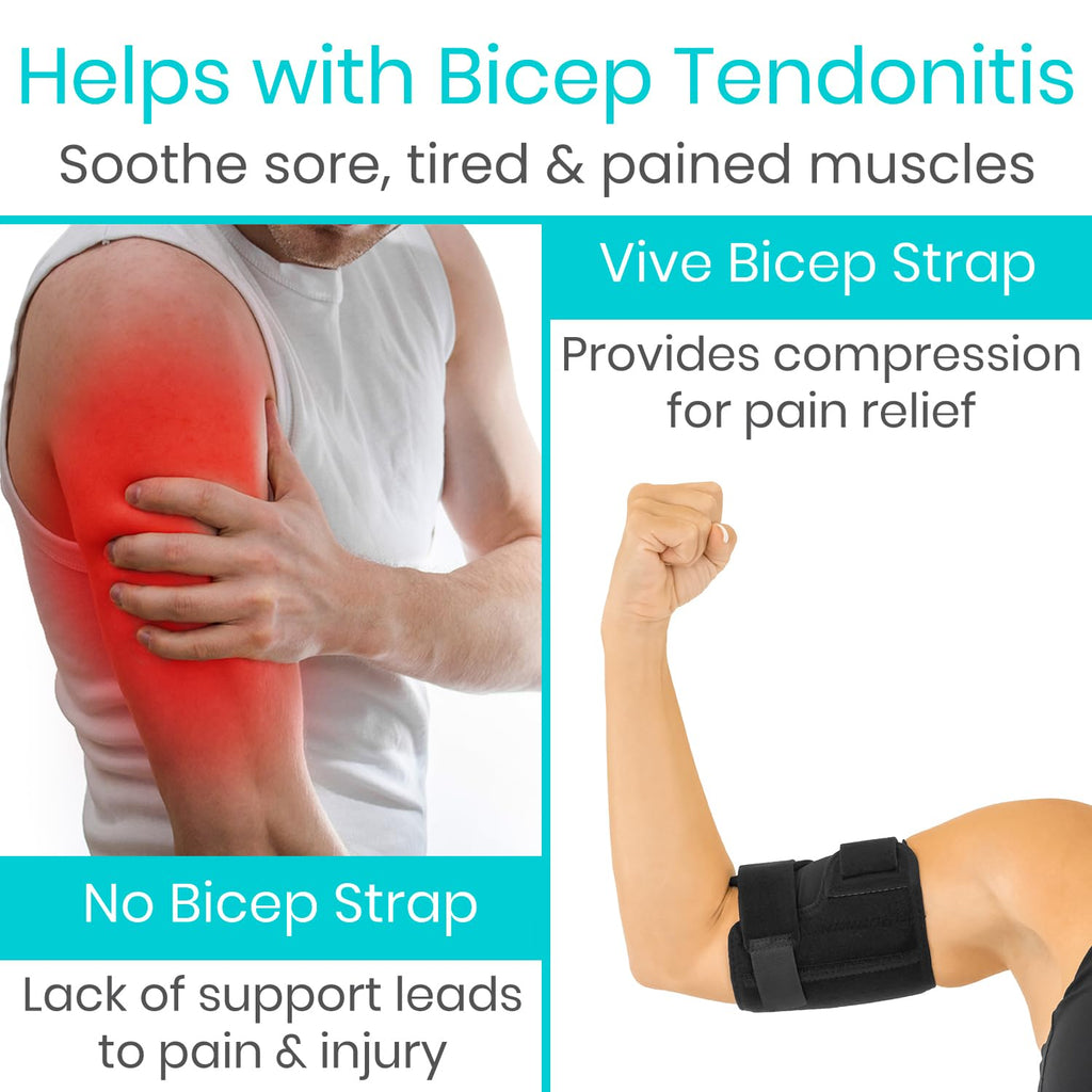 Vive Bicep Brace Compression Sleeve For Tendonitis - Upper Arm Tricep  Bicep Support Brace For Pain Relief - Comfortable, Lightw