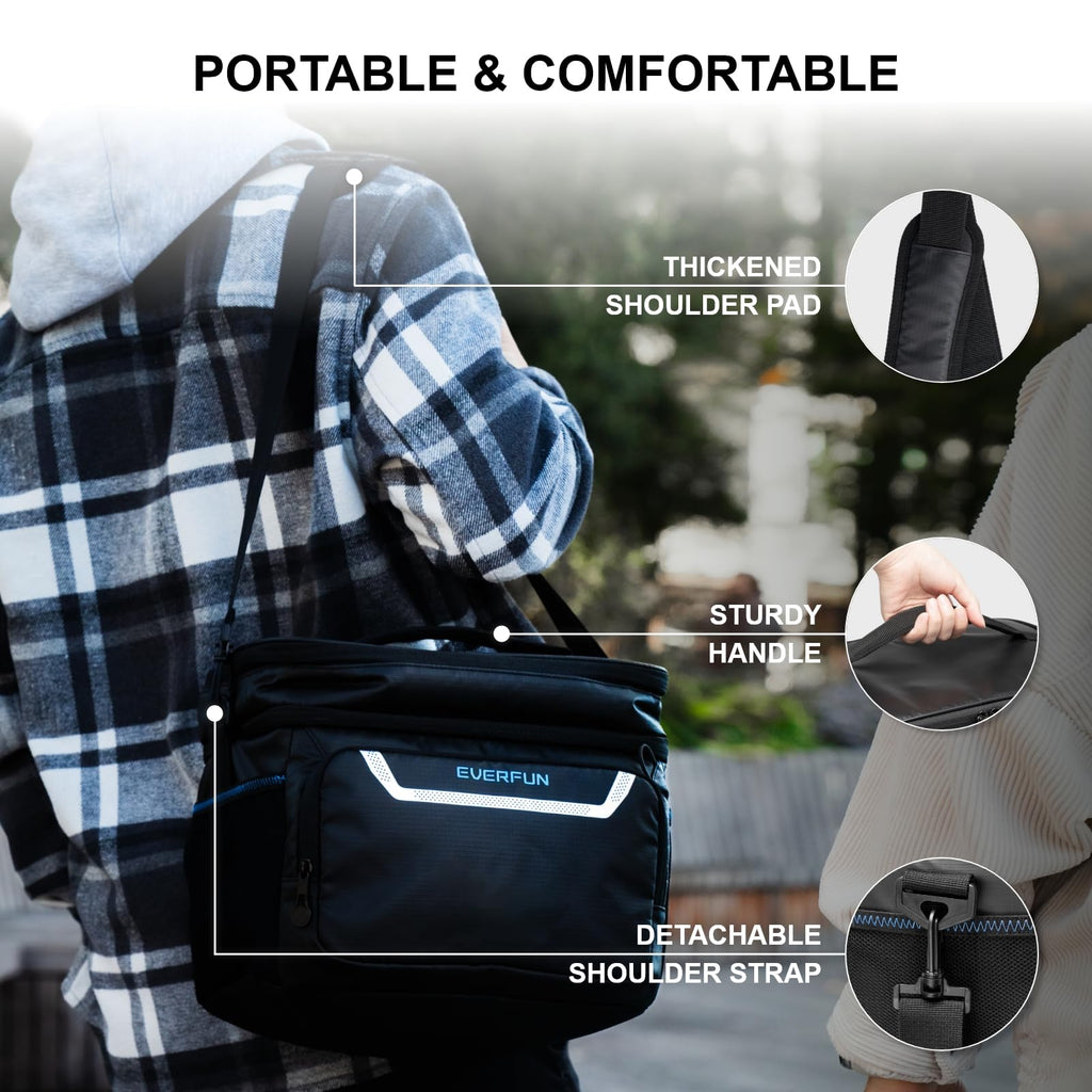 Everfun Small Cooler Bag Insulated Beach Cooler Lunch Bag For Men 24 Can Dual Compartments Reusable Waterproof Leak-Proof For Tr