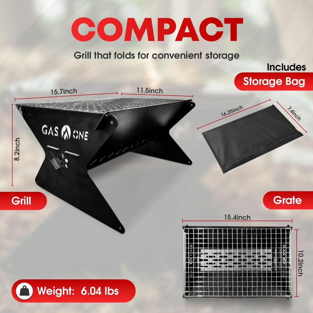 GasOne 15    Portable Charcoal Grill - Foldable BBQ Grill - Camping Grills for Backyard, Bonfire, Patio - Heavy-Duty Portable Fi