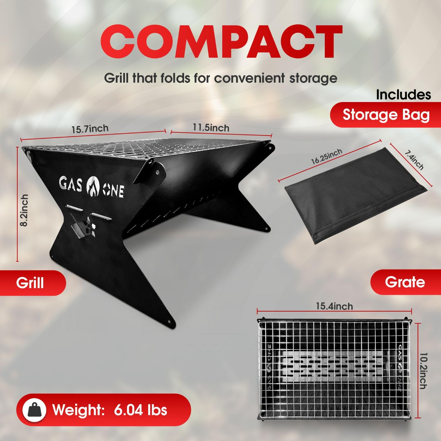 GasOne 15    Portable Charcoal Grill - Foldable BBQ Grill - Camping Grills for Backyard, Bonfire, Patio - Heavy-Duty Portable Fi