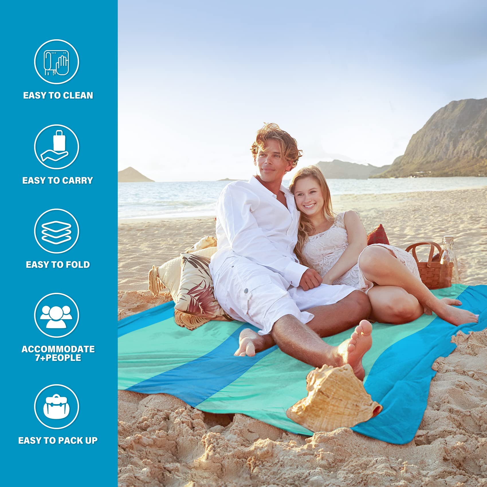 Famstar Beach Blanket Oversized Extra Large 78 X 81Waterproof Sandproof Beach Blanket 1-7 Adults Lightweight Durable For Travel