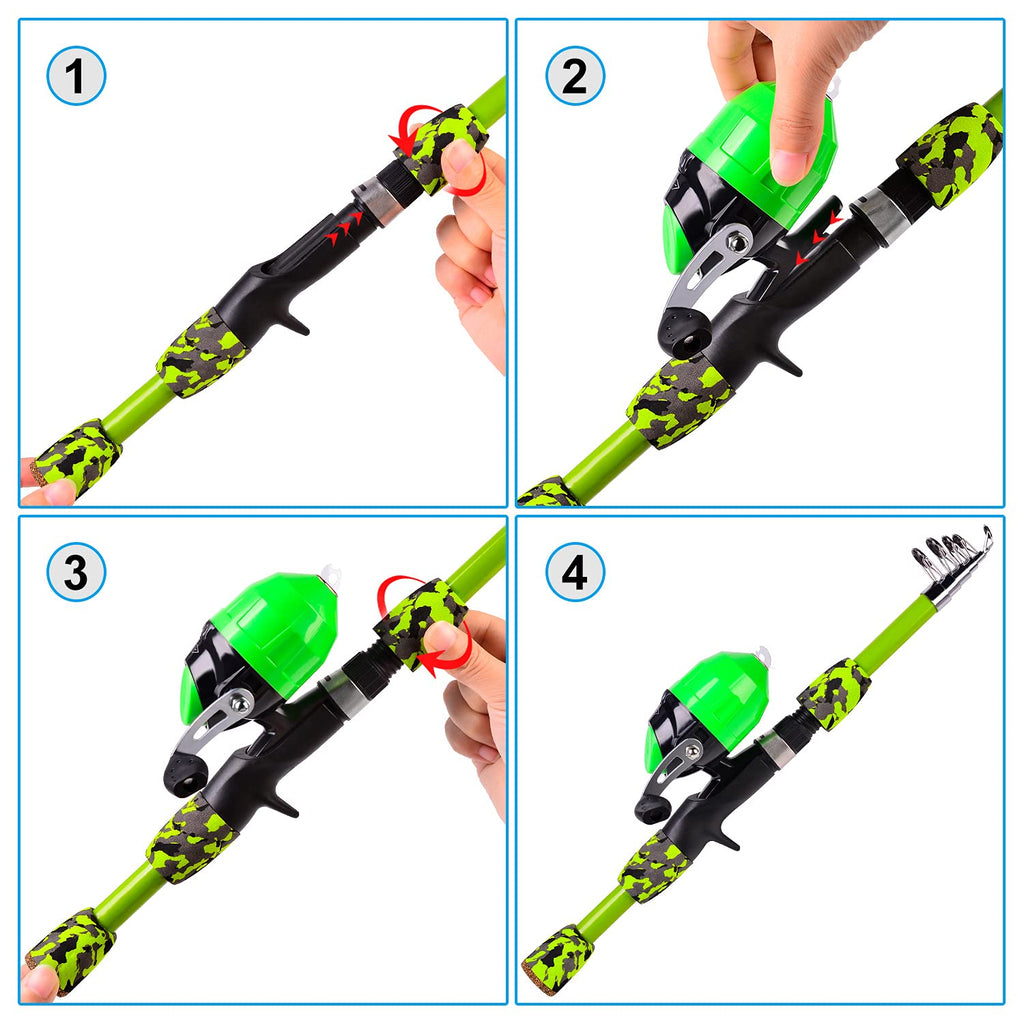 Proberos Kids Fishing Pole - Portable Telescopic Fishing Rod And Reel Combo Kit - Spincast Fishing Reel Casting Rods With Lures