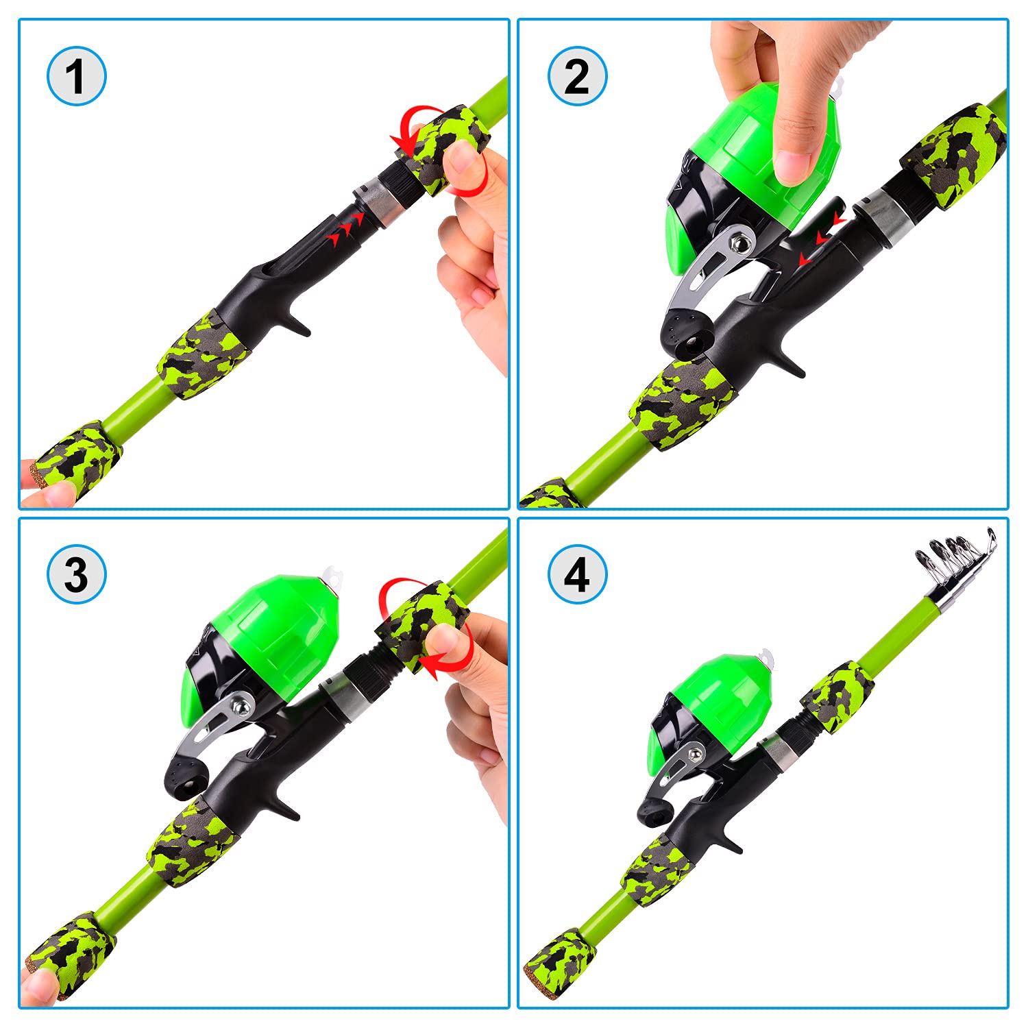 Proberos Kids Fishing Pole - Portable Telescopic Fishing Rod And Reel Combo Kit - Spincast Fishing Reel Casting Rods With Lures