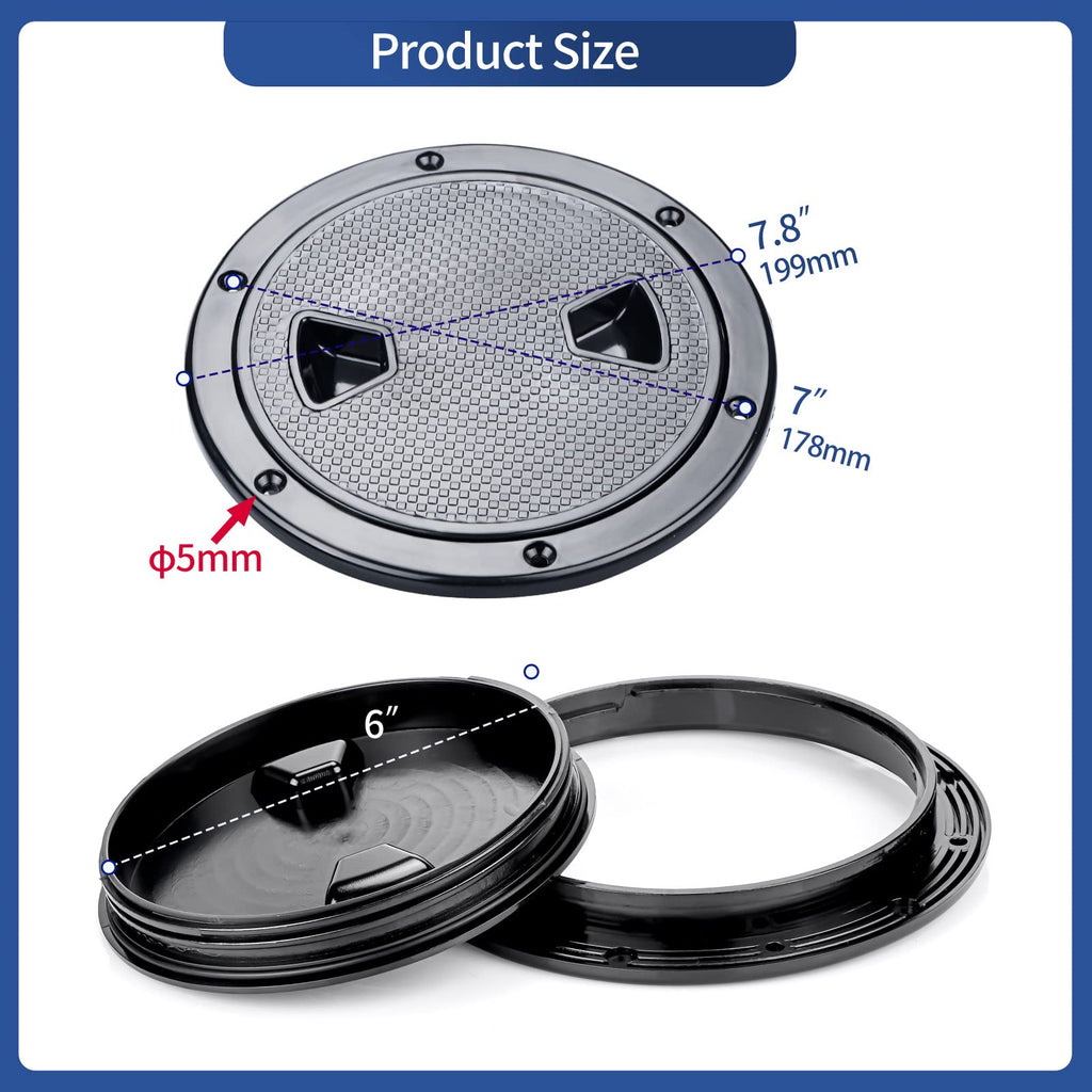 Smartmarine 6 Inch Boat Hatch Cover Black Round Non Slip Inspection Hatch W/Detachable Cover 4'' 6'' 8'' (6'')