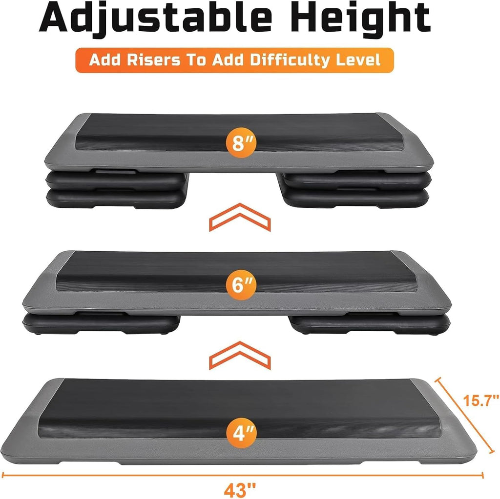 Zeny 43'' Exercise Aerobic Step Platform Adjustable Fitness Stepper With 4 Detachable Risers Fitness Workout Stepper For Home Gy