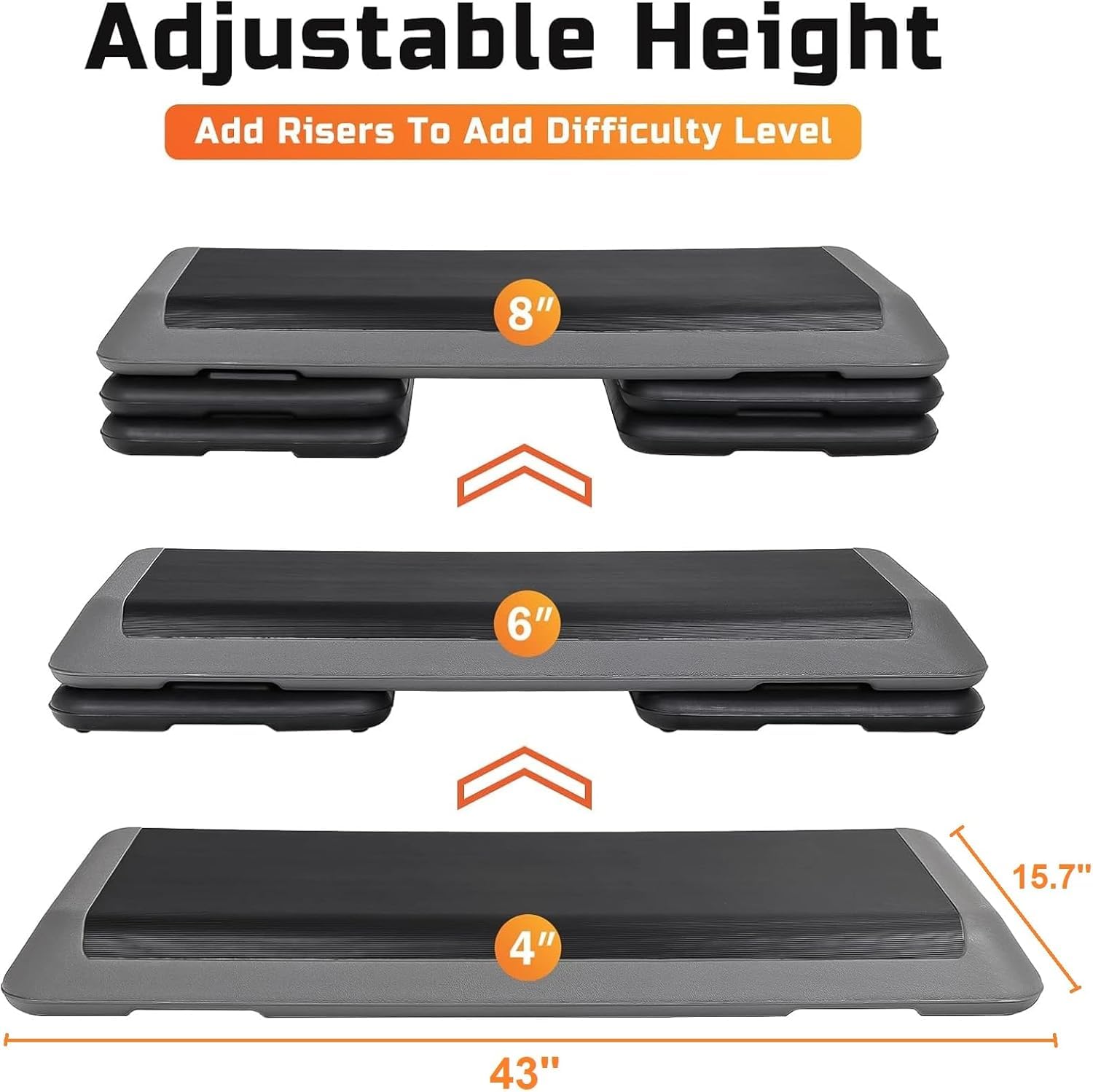 Zeny 43'' Exercise Aerobic Step Platform Adjustable Fitness Stepper With 4 Detachable Risers Fitness Workout Stepper For Home Gy