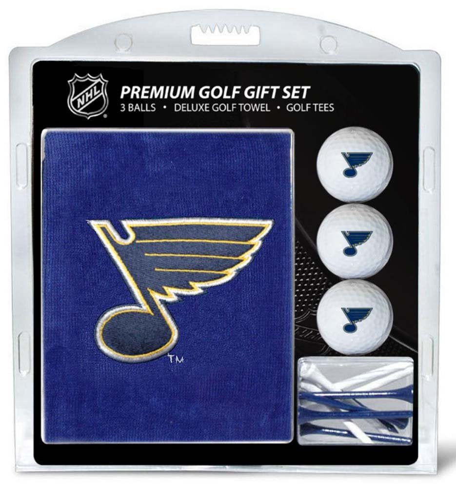 Team Golf Nhl St Louis Blues Gift Set: Embroidered Golf Towel, 3 Golf Balls, And 14 Golf Tees 2-3/4'' Regulation, Tri-Fold Towel