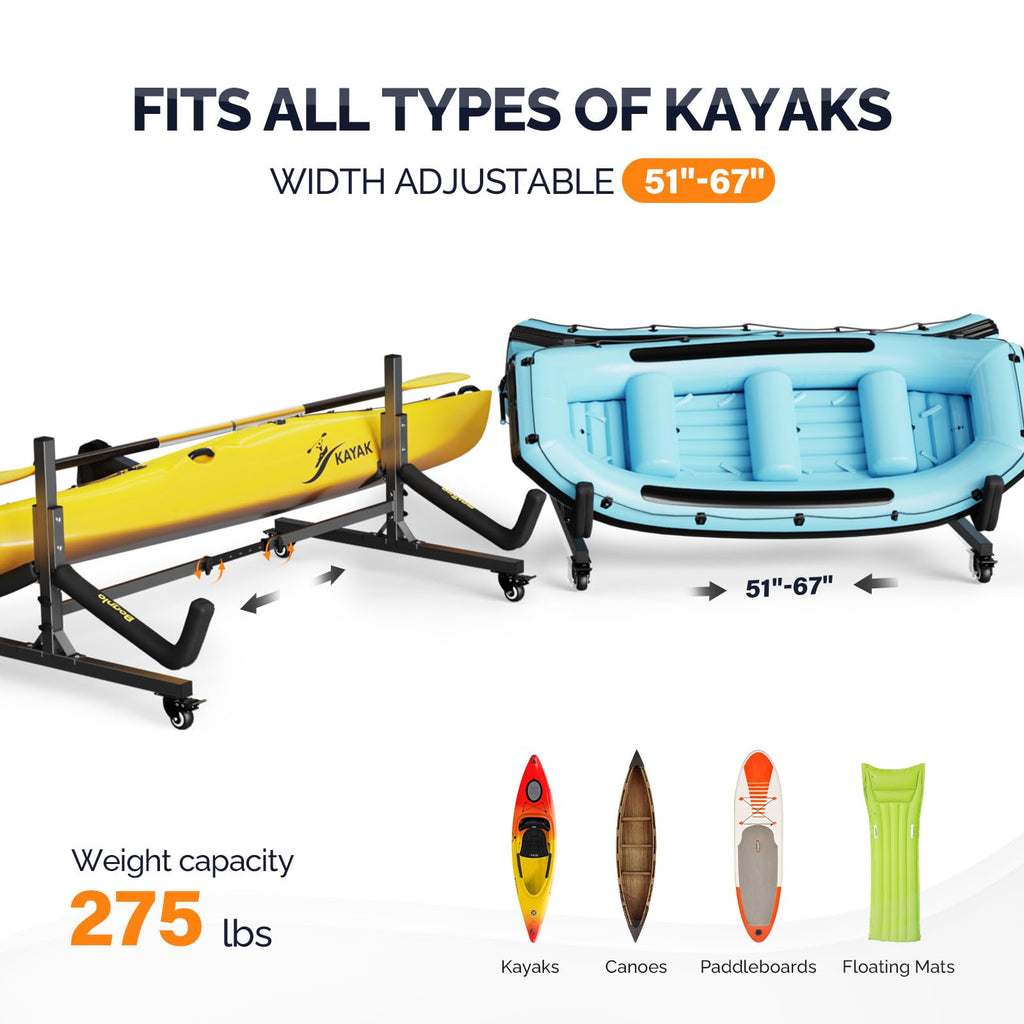 Bonnlo Freestanding Kayak Stand for Canoe, Boat, Paddle Board, SUP, Surfboard - Indoor/Outdoor Storage, Lockable Wheels, Adjusta