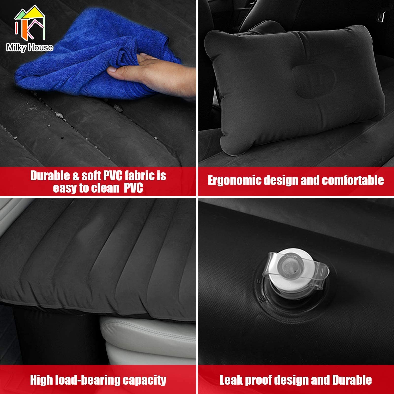Milky House Car Bed Inflatable Mattress, Inflatable Car Travel Bed Mattress, Car Mattress Back Seat Rv Bed Mattresses For Automo