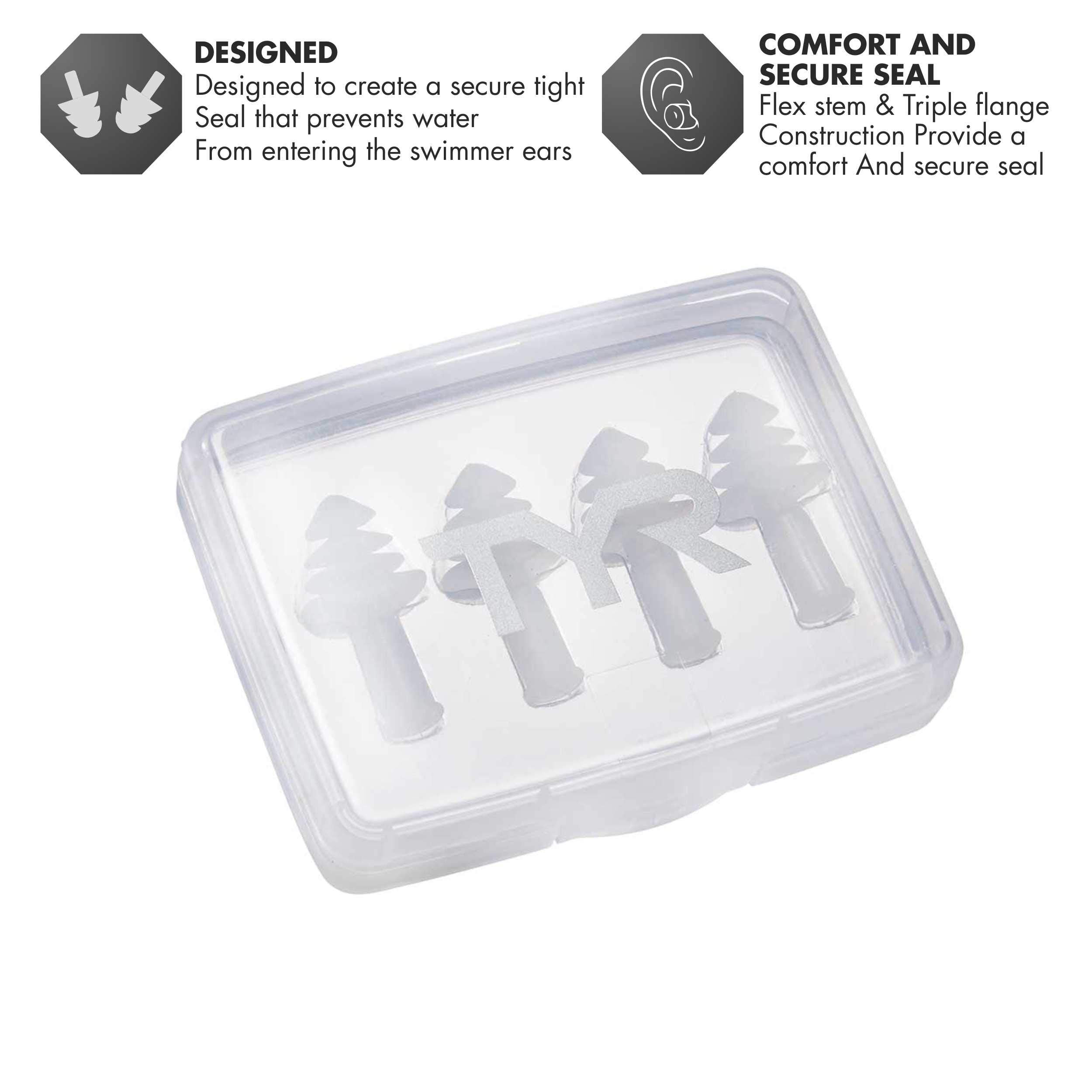 Tyr Ergo Flex Ear Plugs-4Pk Swimming Equipment, Clear, All