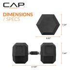 CAP Barbell 105 LB Rubber Coated Hex Dumbbell Hand Weight with Padded Grip - Pair | Comfort Grip