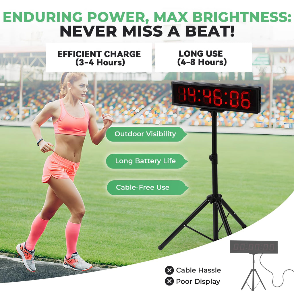 Flyrivergo 6.4Ft High Led Large Timer 30 Race Clock With Tripod Cordless Countdown/Up Clock Stopwatch With Ir Remote Control For