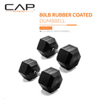 CAP Barbell 80 LB Rubber Coated Hex Dumbbell Hand Weight - Pair | Chrome Handle