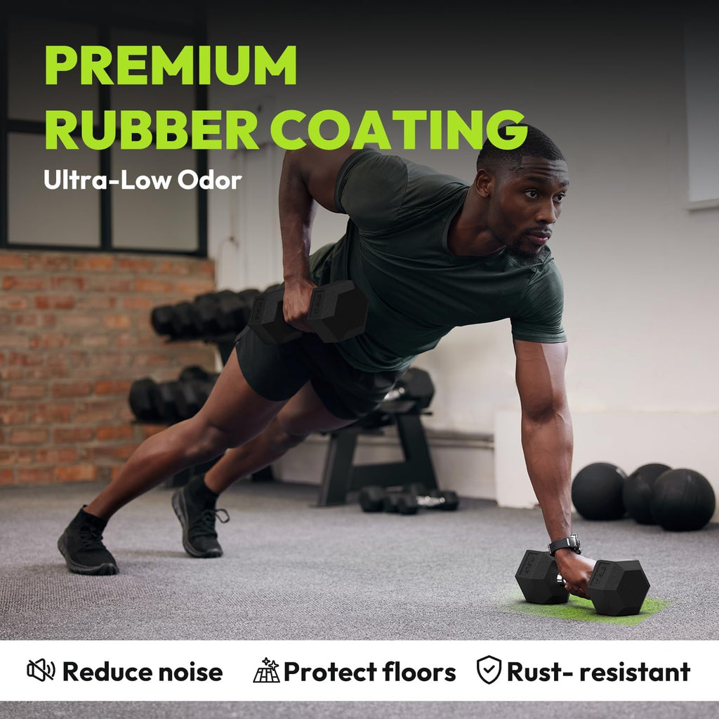 Hex Dumbbell Rubber Encased Strength Training Dumbbells, Hand Weight For Workout & Exercise/Pair of 60LB