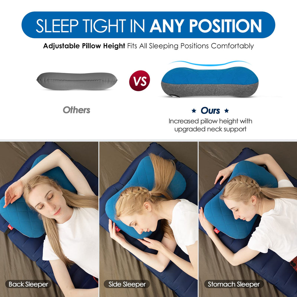 Hikenture Ultralight Inflatable Washable Pillow With Removable Cover For Neck Lumber Support - Upgrade Backpacking Pillow For Ca