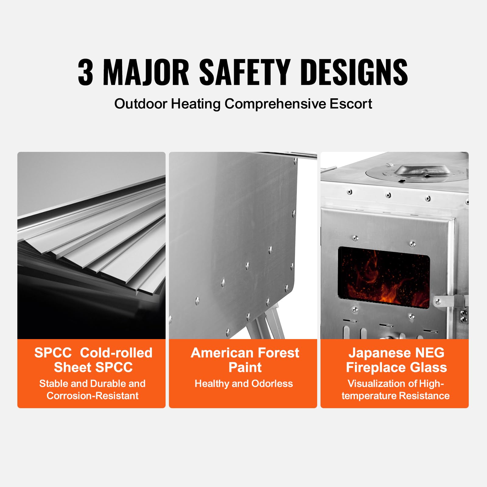 Vevor Camping Wood Stove Stainless Steel Camping Tent Stove, Portable Wood Burning Stove With Chimney Pipes & Gloves, 1646Infire