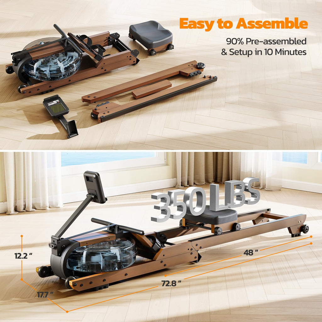 Dripex Rowing Machines For Home Foldable, Water Rowing Machine Max 350 Lbs, Water Rower With Smooth Slide Rail, Comfortable Seat