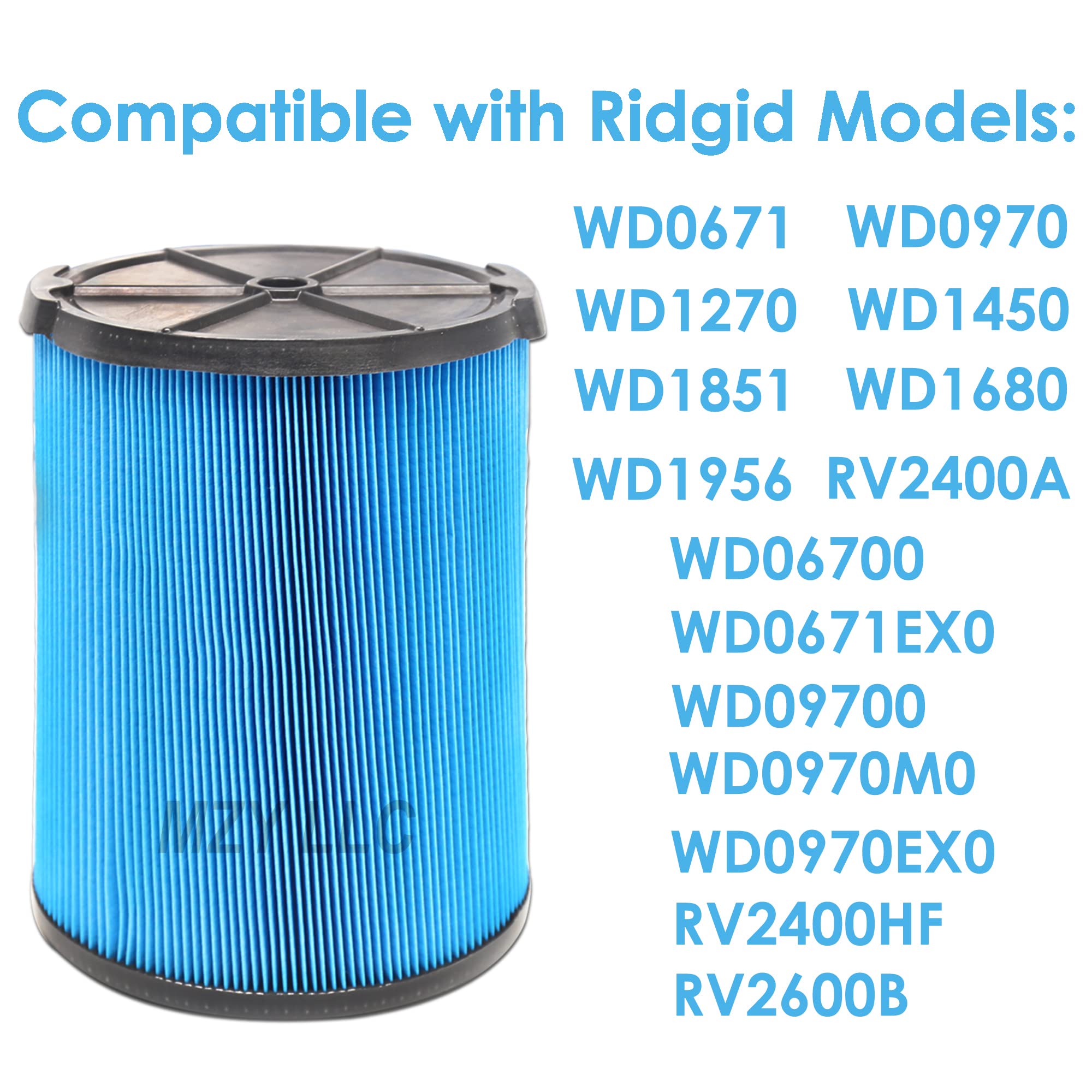 2 Pack Vf5000 Replacement Filter For Ridgid For Shop Vac 6-20 Gallon Wet Dry Vacuums, 3 Layer Pleated Vacuum Filter Fits For Wd1