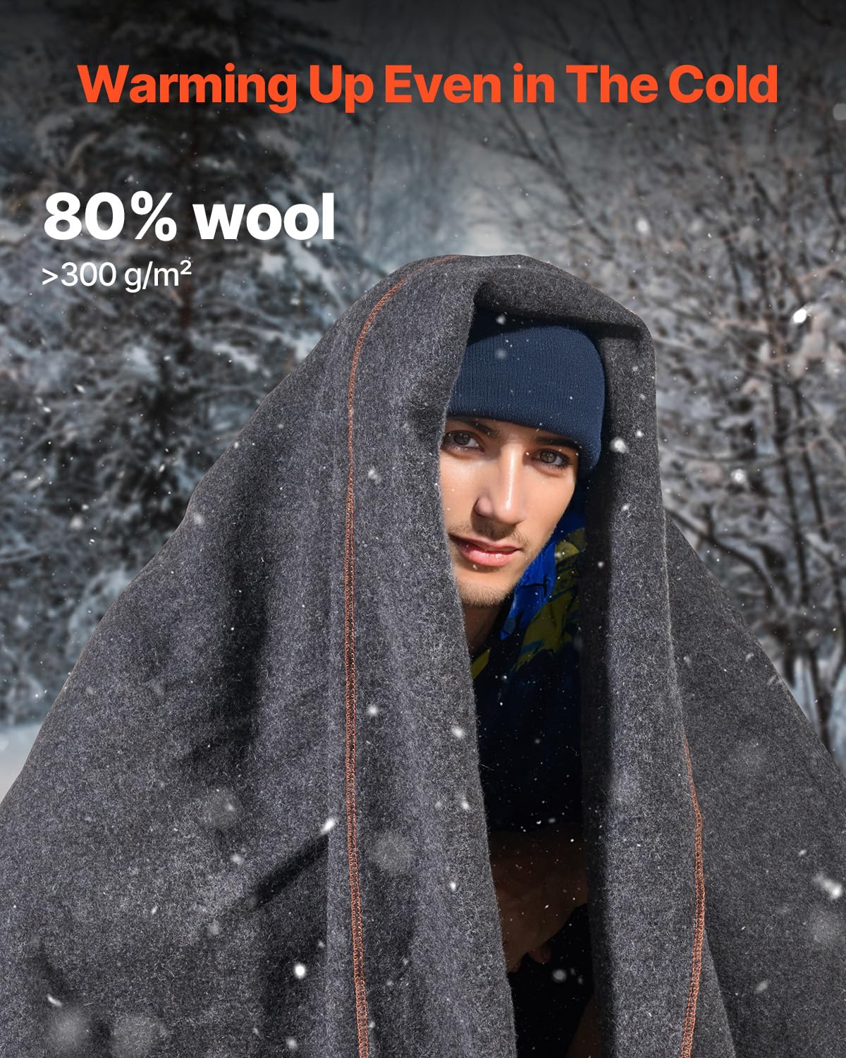 Vevor Wool Camping Blanket, Large Warm Stadium Blanket, Flame Retardant, Great For Outdoors, Picnics, Hiking, Sports Events, Tra